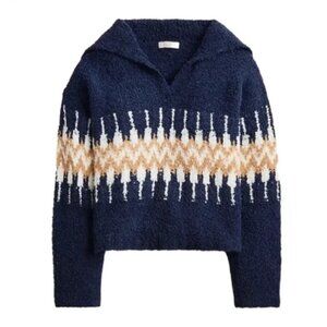 J Crew Fair Isle Johnny-Collar Sweater Women’s Size M Boucle Yarn Alpaca Blend